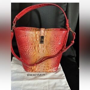 Brahmin Red and Orange Croc-Embossed Women's Bag